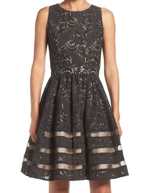 Eliza J Black Lace Fit-and-Flare Mini Dress Size 12 P